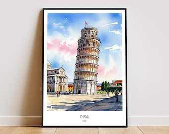 Leaning Tower of Pisa Wall Art | Italy Watercolor Print | Travel Poster | The Art of Digital Downloads
