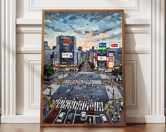 Shibuya Crossing Tokyo Oil Painting Textured Style Print Art Japan Travel Poster (Digital Download)