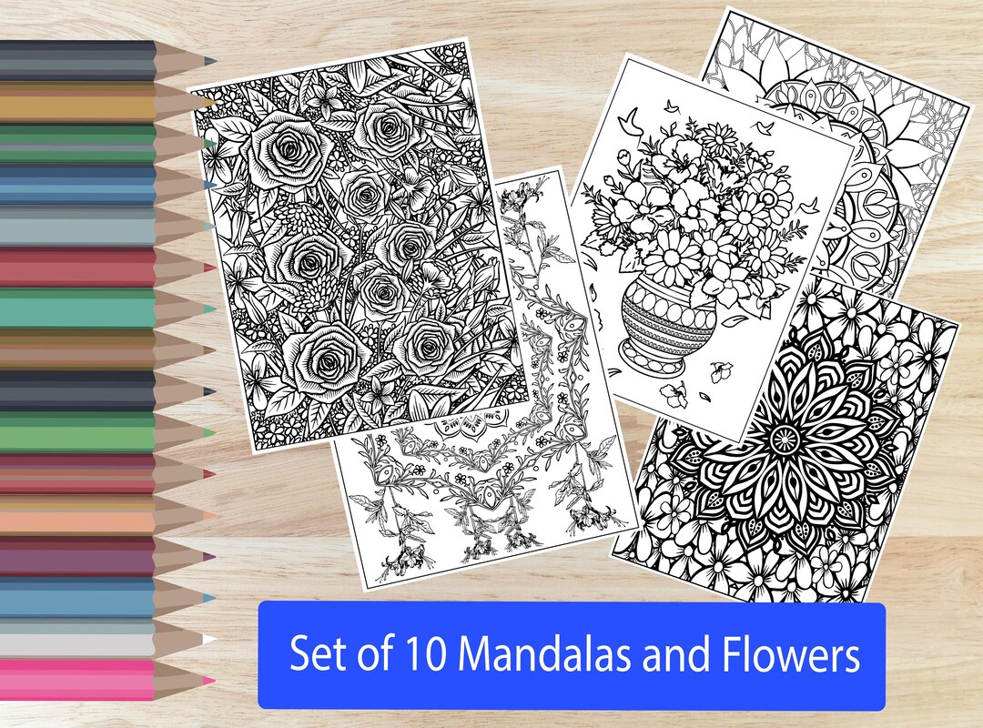 Adult Coloring Pages Digital Download, Coloring Pages Flowers, Mandala ...