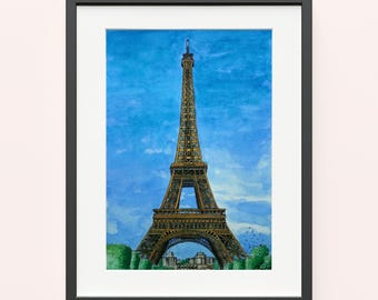 Handmade Original Watercolor Eiffel Tower Painting Paris Cityscape Art