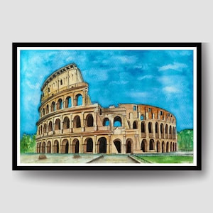 Rome Colosseum Watercolor Painting, Rome Italy, Rome Wall Art, Roma, Rome Watercolor, Ancient Rome, Colosseum, Rome Wall Art, Italy Painting