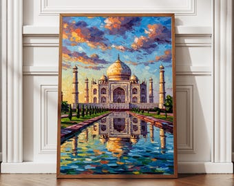 女性とタージ・マハル 油彩画 タージ・マハルのキャンバス油絵：インド、蓮の花、建築 - Etsy 日本