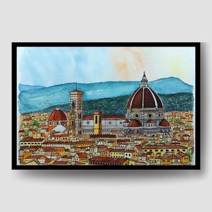 Florence Duomo Cathedral Watercolor Art, Florence, Florence Italy, Florence Art, Italy Souvenir, Tuscany, italy Watercolor, Watercolor Italy