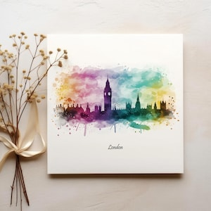 Watercolor London Night Skyline Printable Art, Big Ben Wall Art, London Painting, London Travel Art, Skyline Silhouette, England Watercolor