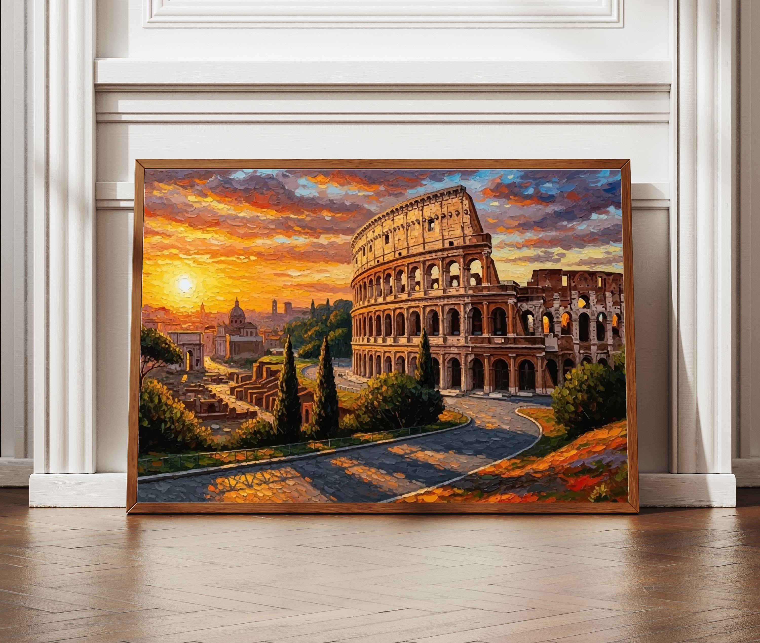 Rome Colosseum Wall Art | Italy Landmark Poster | Oil Painting