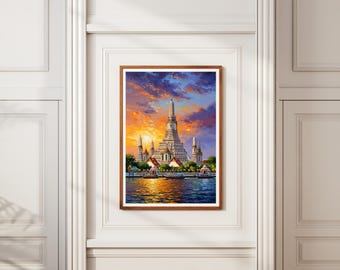 アート作品 油絵 絵画 芸術品 インテリア雑貨 タイThailand タペストリ バンコク旅行ポスター、タイの壁アート、油絵デジタルプリント