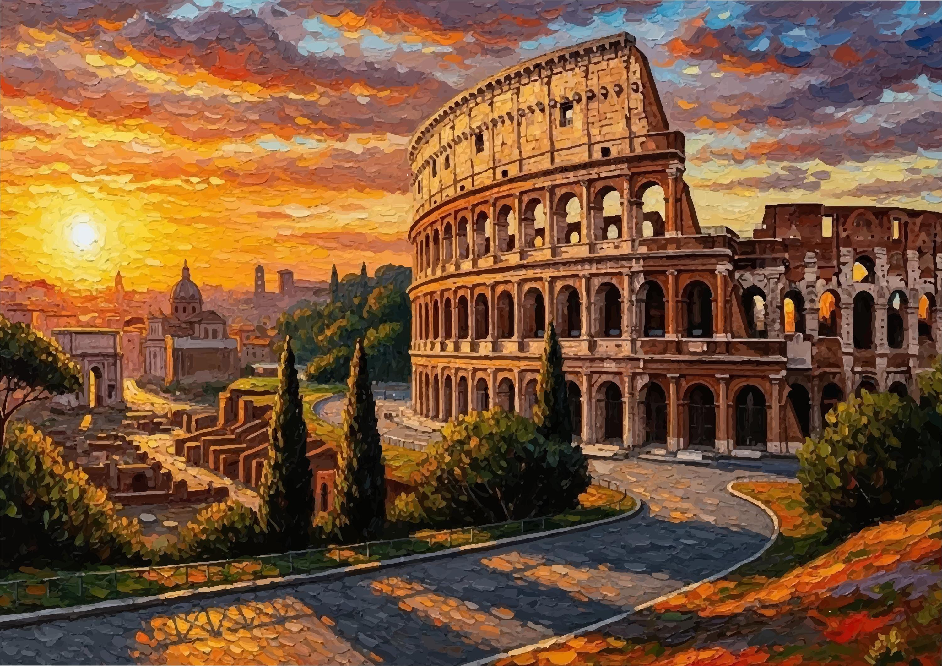 Rome Colosseum Wall Art | Italy Landmark Poster | Oil Painting