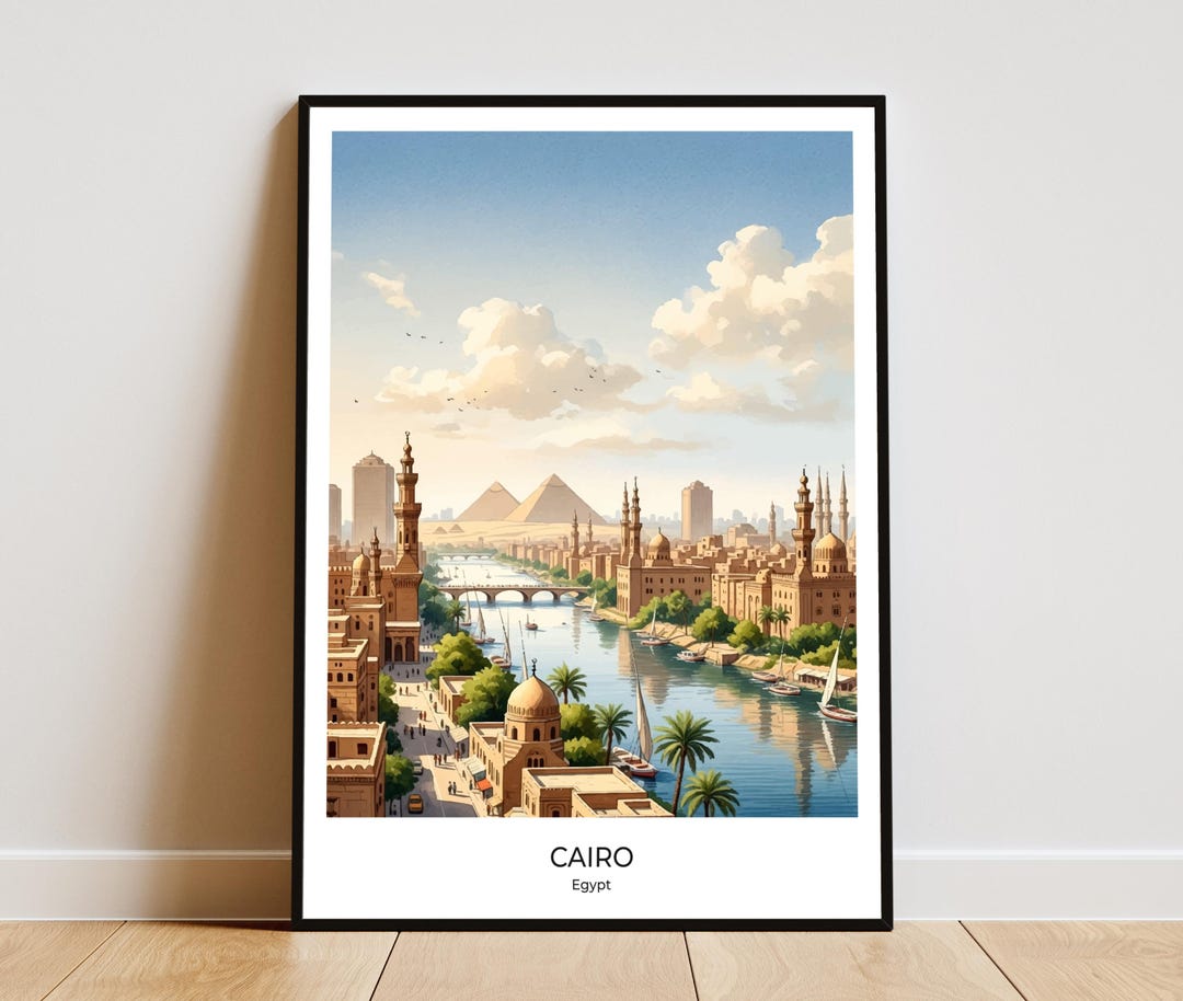Cairo City Watercolor Landscape Art Print Egypt Travel Poster (home ...