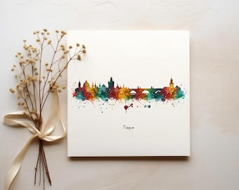 Watercolor Prague Skyline Print Art, Czech Republic, Prague, City Silhouette, Skyscraper, European Artwork, Europe Artwork, Czech Wall Art