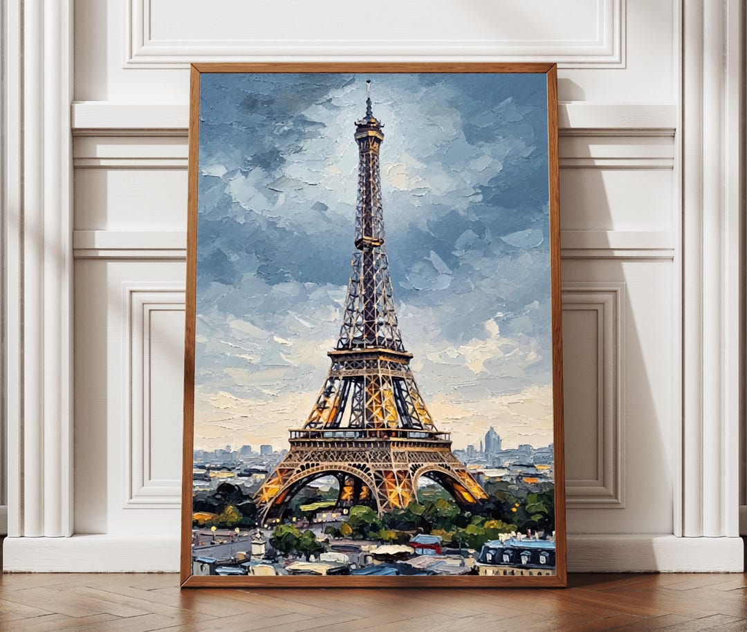 Eiffel Tower Paris Wall Art, Romantic France Travel Poster, Oil