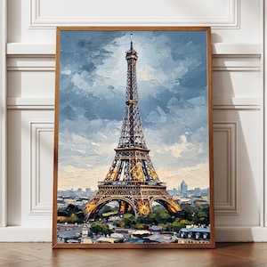 Póster mural de la Torre Eiffel de París, póster romántico de viaje a Francia, impresión digital de pintura al óleo, decoración vintage de París, regalo francés, descarga instantánea.