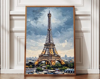 Eiffel Tower Paris Wall Art, Romantic France Travel Poster, Oil Painting Digital Print, Vintage Paris Decor, French Gift, Instant Download
