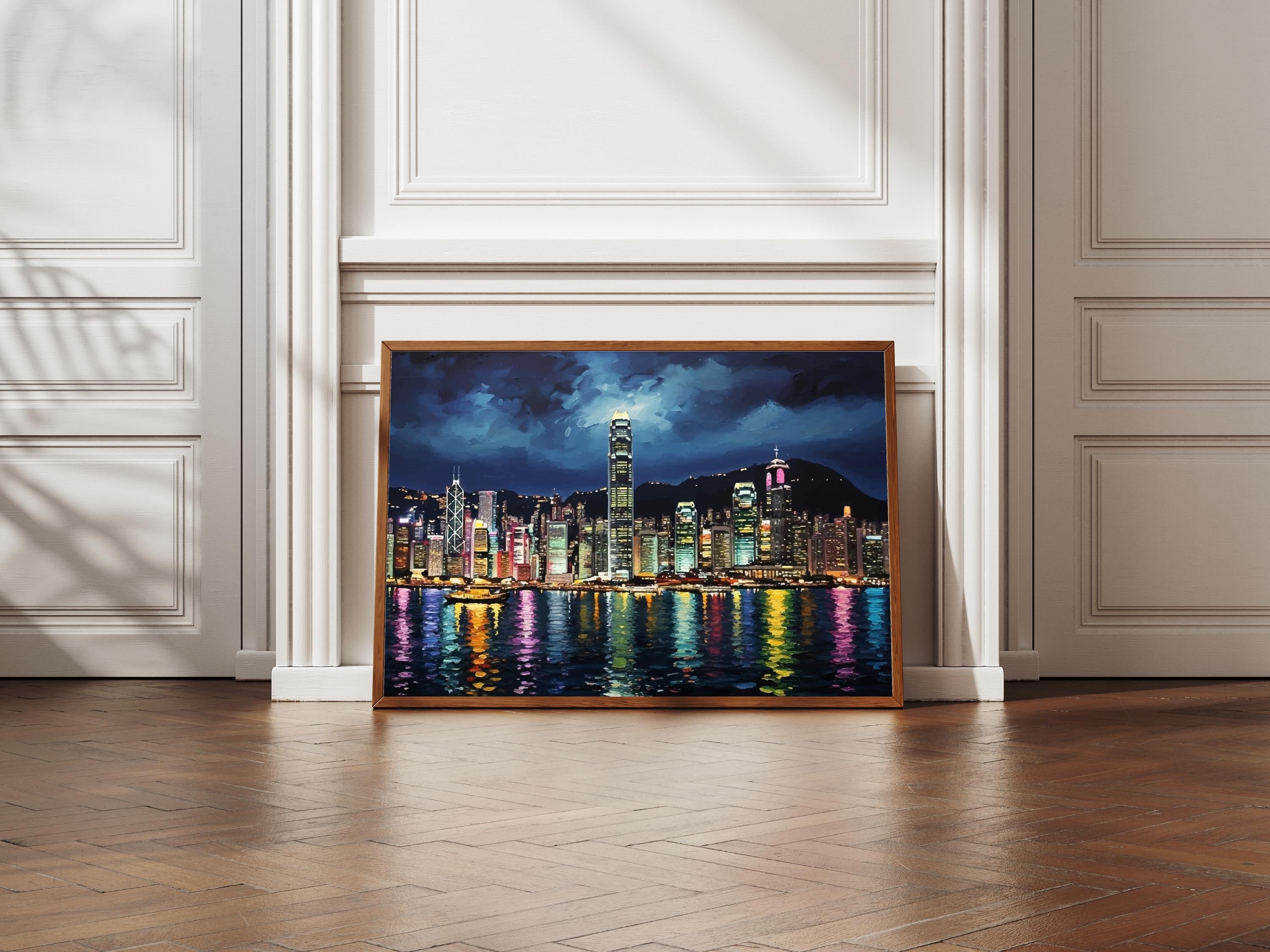 香港の街並みアートプリント｜油絵風（デジタルダウンロード） - Etsy 日本