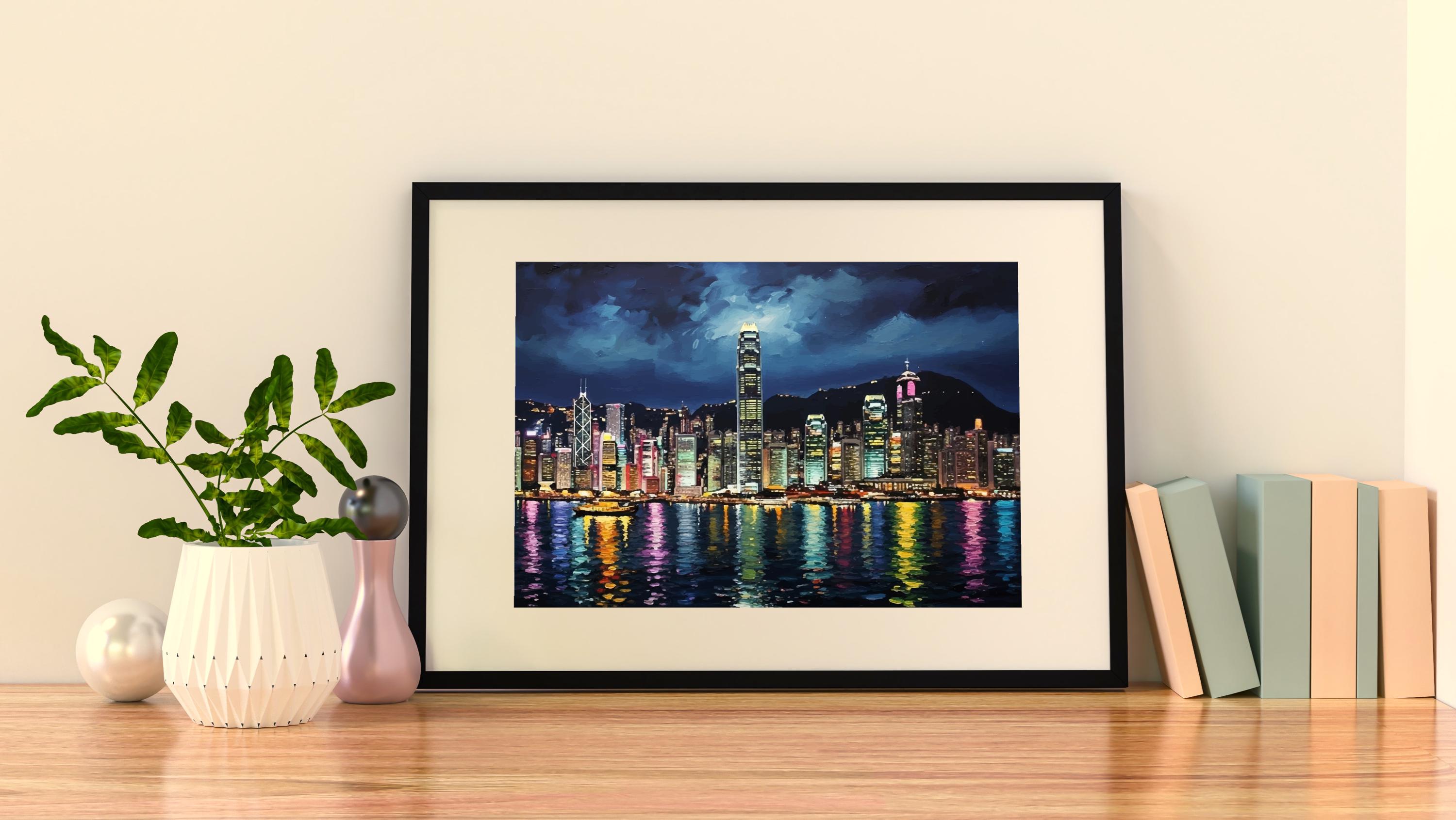 香港の街並みアートプリント｜油絵風（デジタルダウンロード） - Etsy 日本