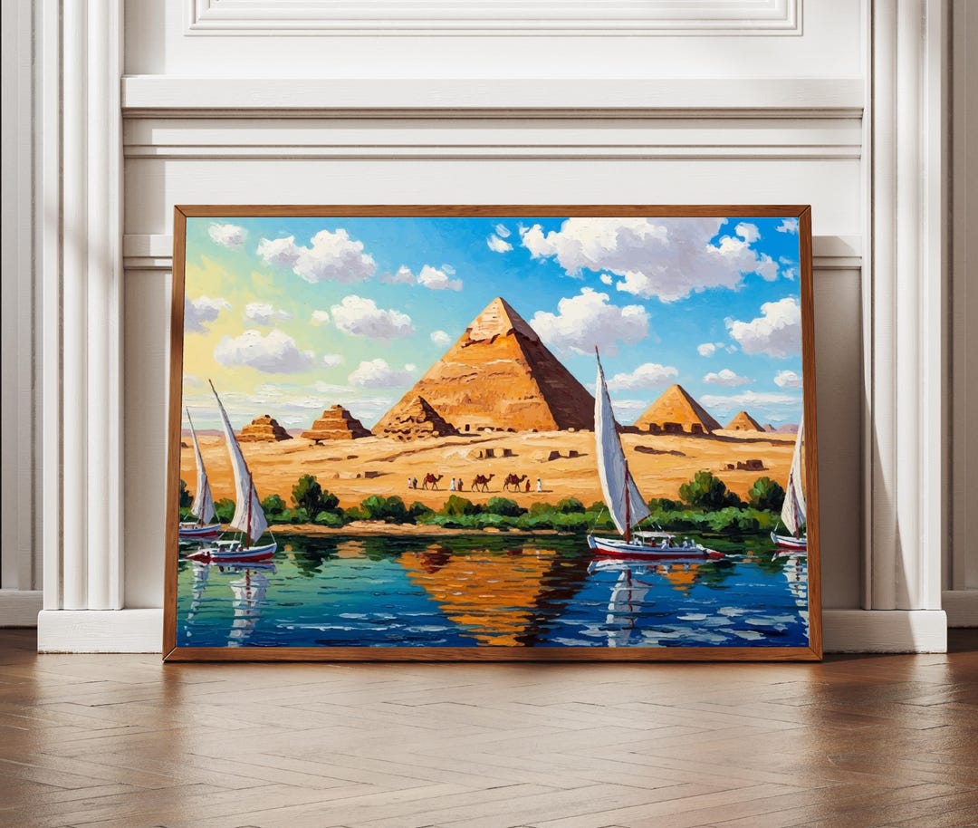 Egypt Pyramids Wall Art | Giza Plateau Travel Poster | Ancient Wonders ...