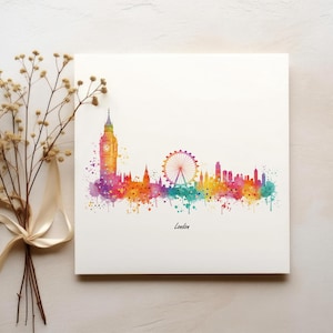 Watercolor London Skyline Art Print: Big Ben, England (Digital Download)