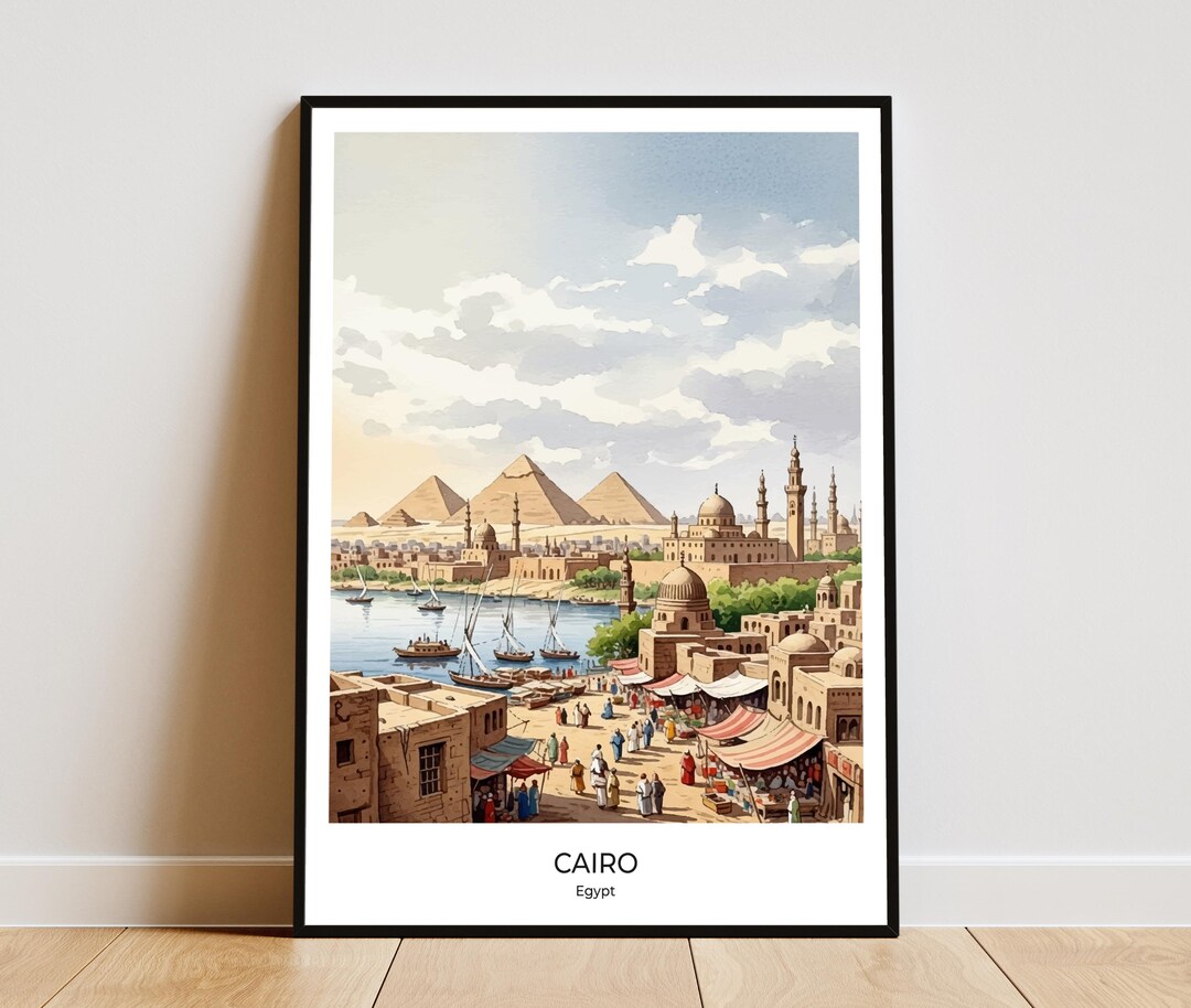 Cairo City Watercolor Landscape Art Print Egypt Travel Poster (home ...
