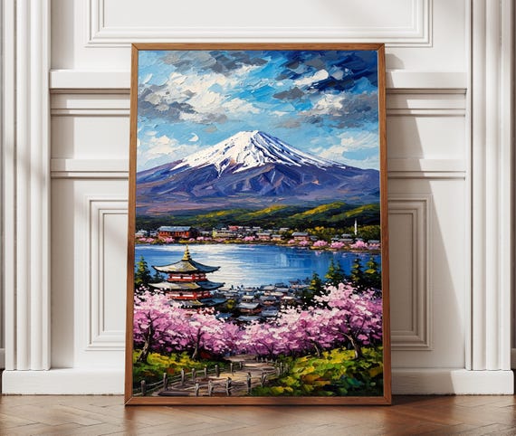 富士山油絵テクスチャプリントアート日本旅行ポスター（ホームオフィス