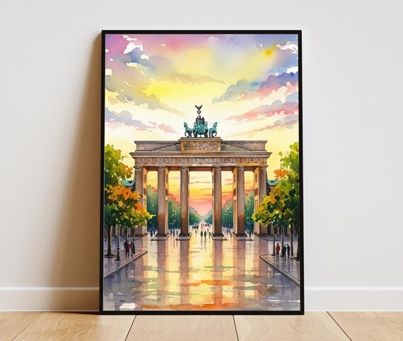 Brandenburg Gate Berlin Wall Art | Watercolor Style Digital Travel Poster | Historic Landmark