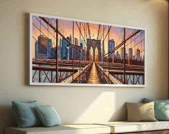Brooklyn Bridge-olieverfschilderij, skylinepanorama NYC (digitale download)