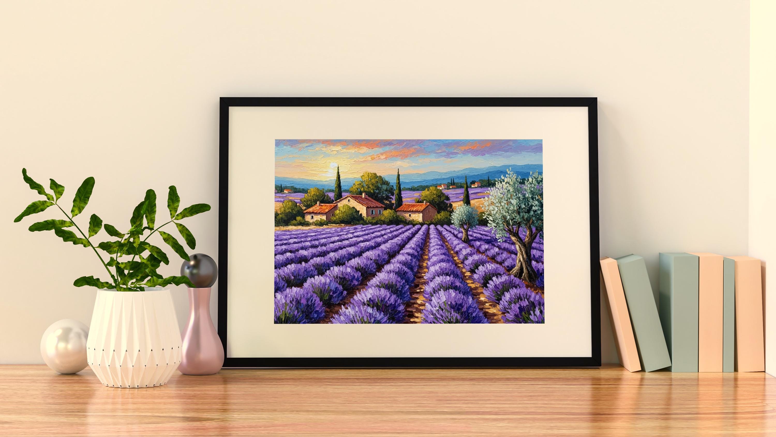 Tableau Sur Toile Champ De Lavande Toscane 60x90 Cm – Paysage Campagne Française – Art Mural Moderne Sans Cadre