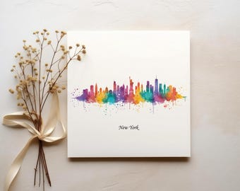 Watercolor New York Skyline Print Art, Nyc Skyline, Skyline Silhouette, Skyscraper, New York Watercolor, Watercolor New York, Nyc Painting