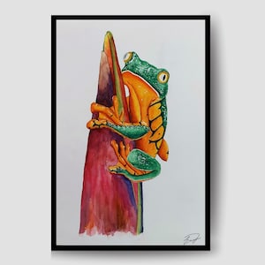 Cute Frog Watercolor Painting, Original Frog Art, Frog Illustration, Whimsical Frog Wall Art, Animal Watercolor, Nature-Inspired Frog Decor