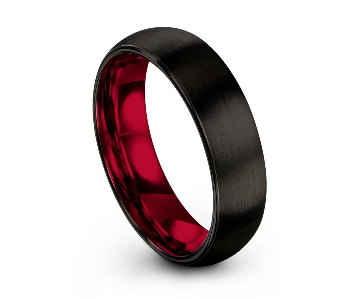 Tungsten Ring Mens Black Red Wedding Band Tungsten Ring Tungsten