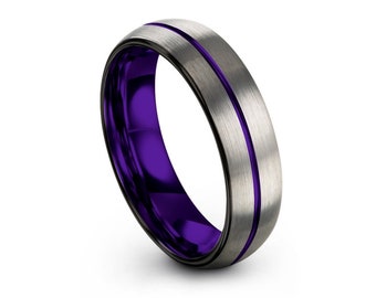 Purple tungsten wedding band men & women | unique promise ring | great gift idea