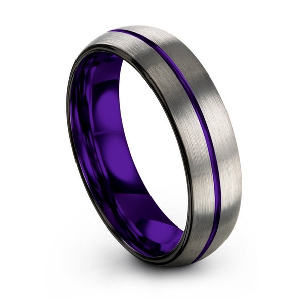 Purple tungsten wedding band men & women | unique promise ring | great gift idea