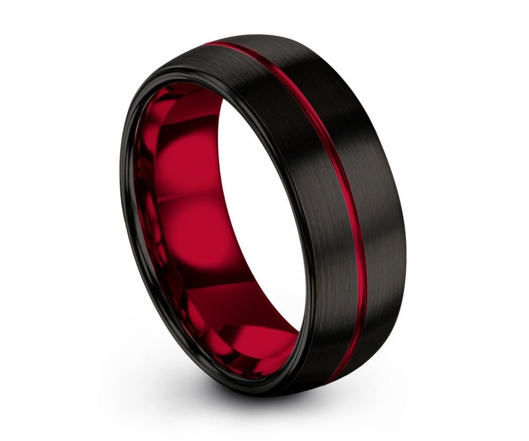 Mens Wedding Band Red Black Wedding Ring Tungsten Ring 8mm Etsy