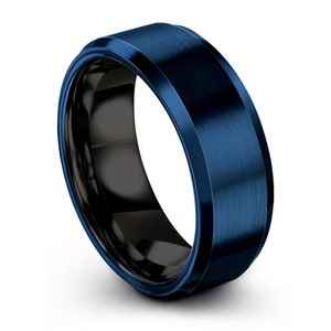 Mens wedding band blue, tungsten ring 8mm, wedding ring, engagement ring, promise ring, rings for men, rings for women, personalized ring