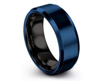 Mens wedding band blue, tungsten ring 8mm, wedding ring, engagement ring, promise ring, rings for men, rings for women, personalized ring