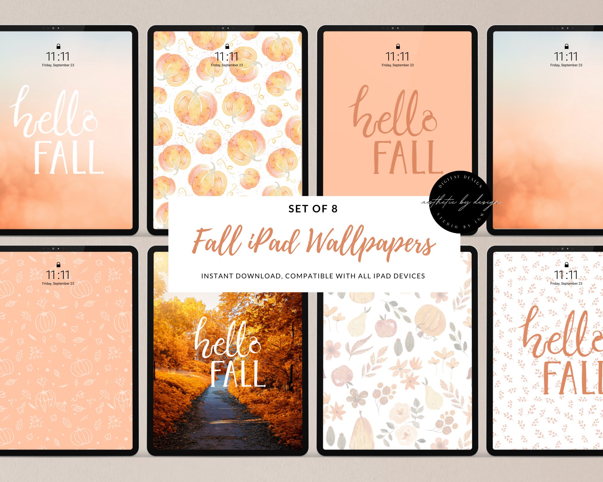 Fall Aesthetic iPad Wallpaper Bundle Hello Fall iPad 