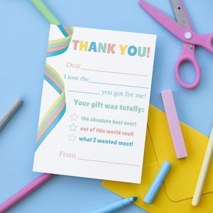 Druckbare Dankeskarte für Kinder! Füllen Sie die Rohlinge für Kinder aus / Danke / Kinderparty-Karten / Geburtstags-Dankeschön-Ausfüllen der Rohkarten