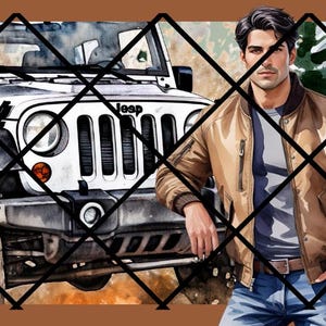 Jeep Guy Sticker - Adventure Awaits Hot Guy Decal for Jeep Owners