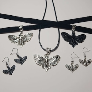 Death Moth Necklace Choker Earrings Set