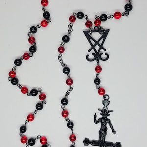 Baphomet Inverted Cross Lucifer Sigil Rosary Black Satan Seal