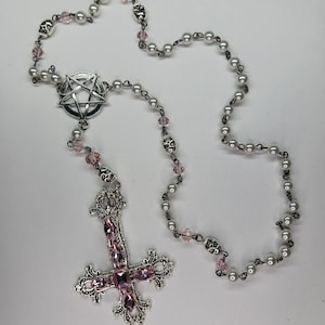 Inverted Cross Portrait Pendant Pentagram Skulls Roses Rosary