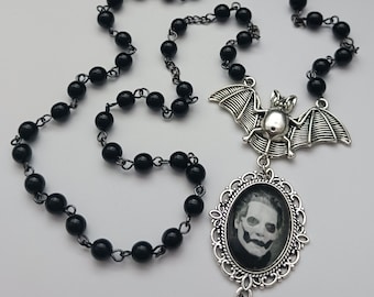 Silver Bat Portrait Pendant Rosary