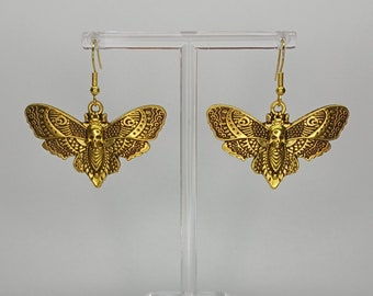 Goldtone Death's Head Moth Charm Earrings