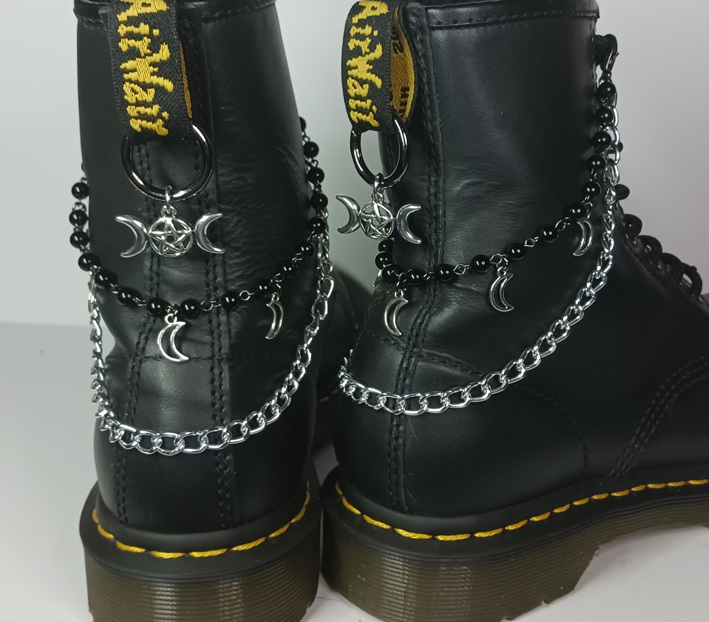 Boot Chains Triple Moon Pentacle Onyx Beads Crescent Moon Pentagram Doc ...