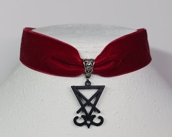 Lucifer Sigil Pendant Choker Black