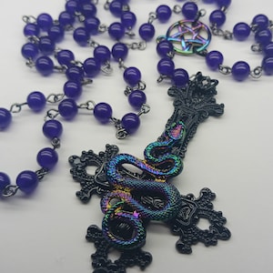 Black Victorian Inverted Cross Serpent Snake Pentagram Rosary