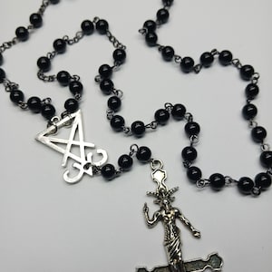 Baphomet Inverted Cross Lucifer Sigil Rosary Silver Satan Seal