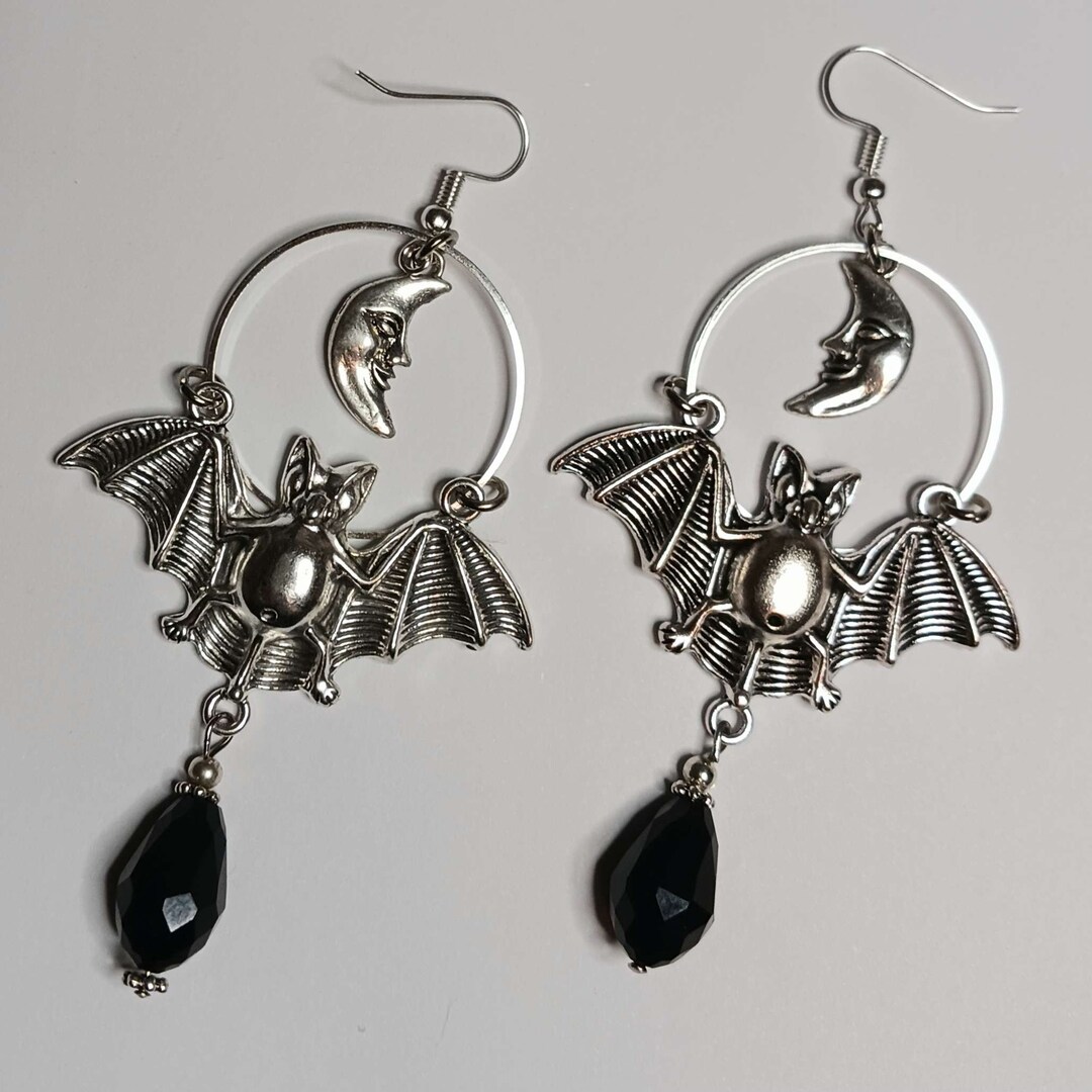 Crystal Bat Hoop Earrings