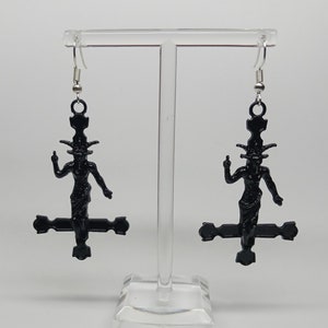 Black Baphomet Inverted Cross Charm Earrings