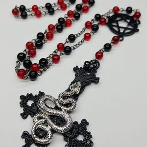 Black Victorian Inverted Cross Serpent Snake Pentagram Rosary