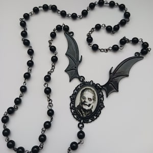 Black Bat Wings Portrait Pendant Rosary
