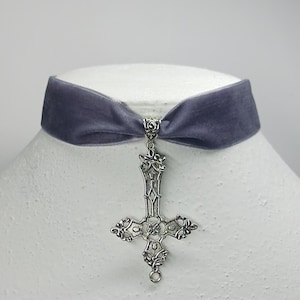 Inverted Cross Pendant Choker Silver